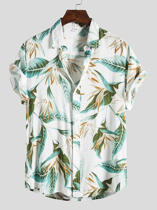 White With Green Floral Digital Print Shirt