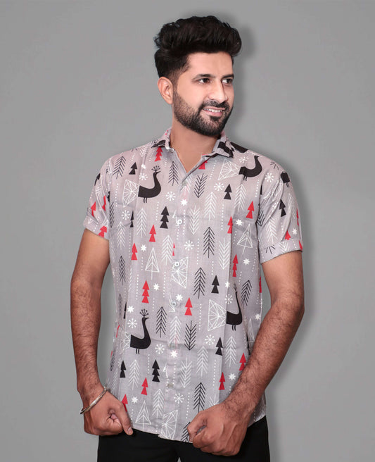 Grey Color Stylish Printed Shirt Half Sleeves