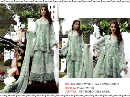 Georgette Heavy Embroidered Designer Party Wear Pakistani Style Plazo Suit