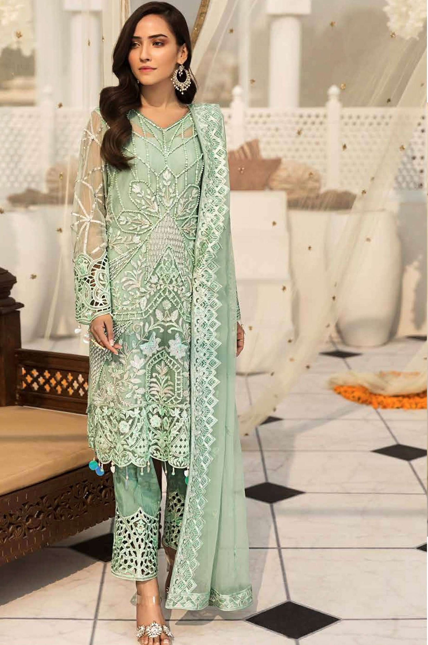 Butterfly Net Heavy Embroidered Designer Party Wear Pakistani Style Suit