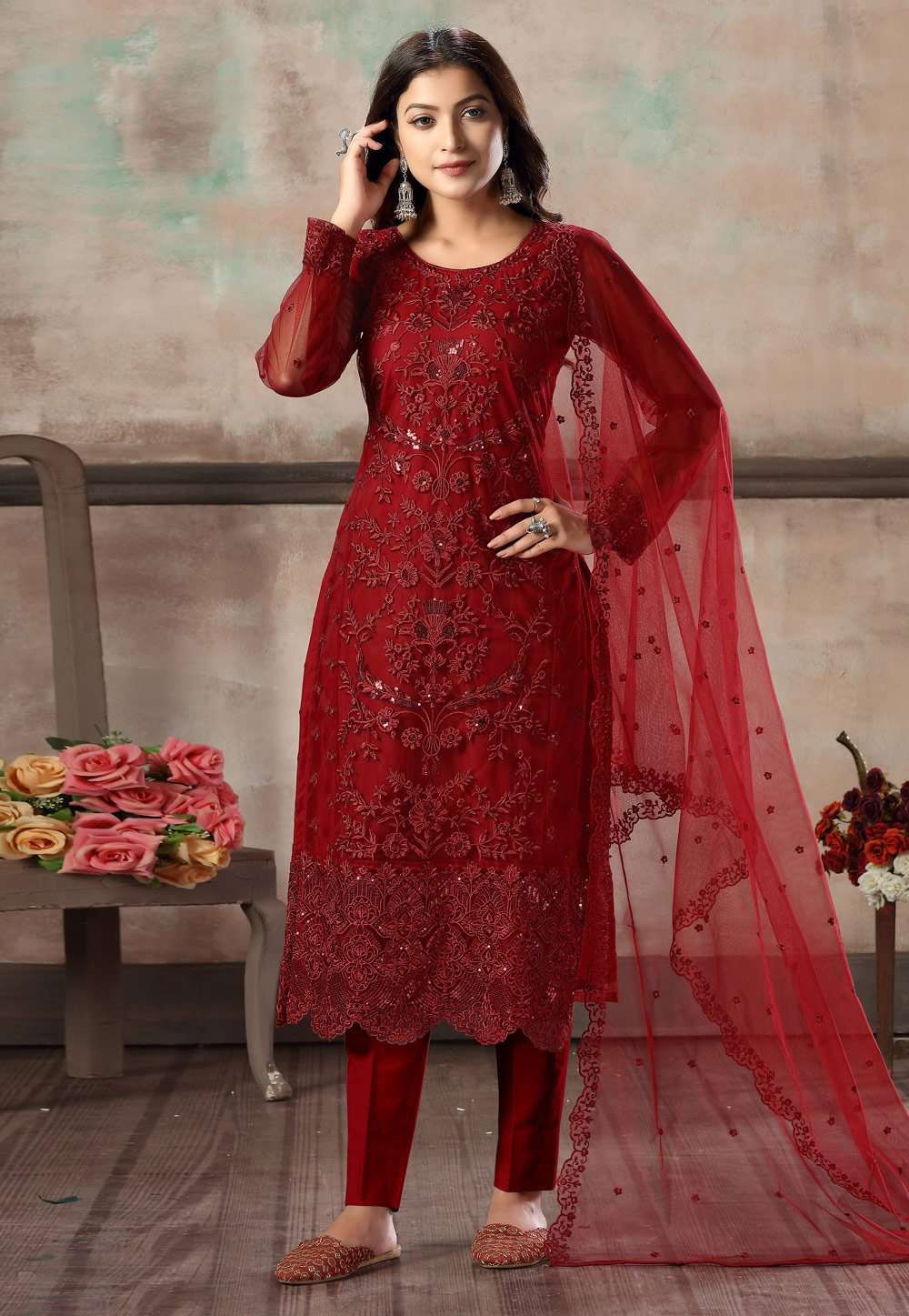 Red Color Hit Original Pakistani Style Festive Party Wear Salawar Kameez