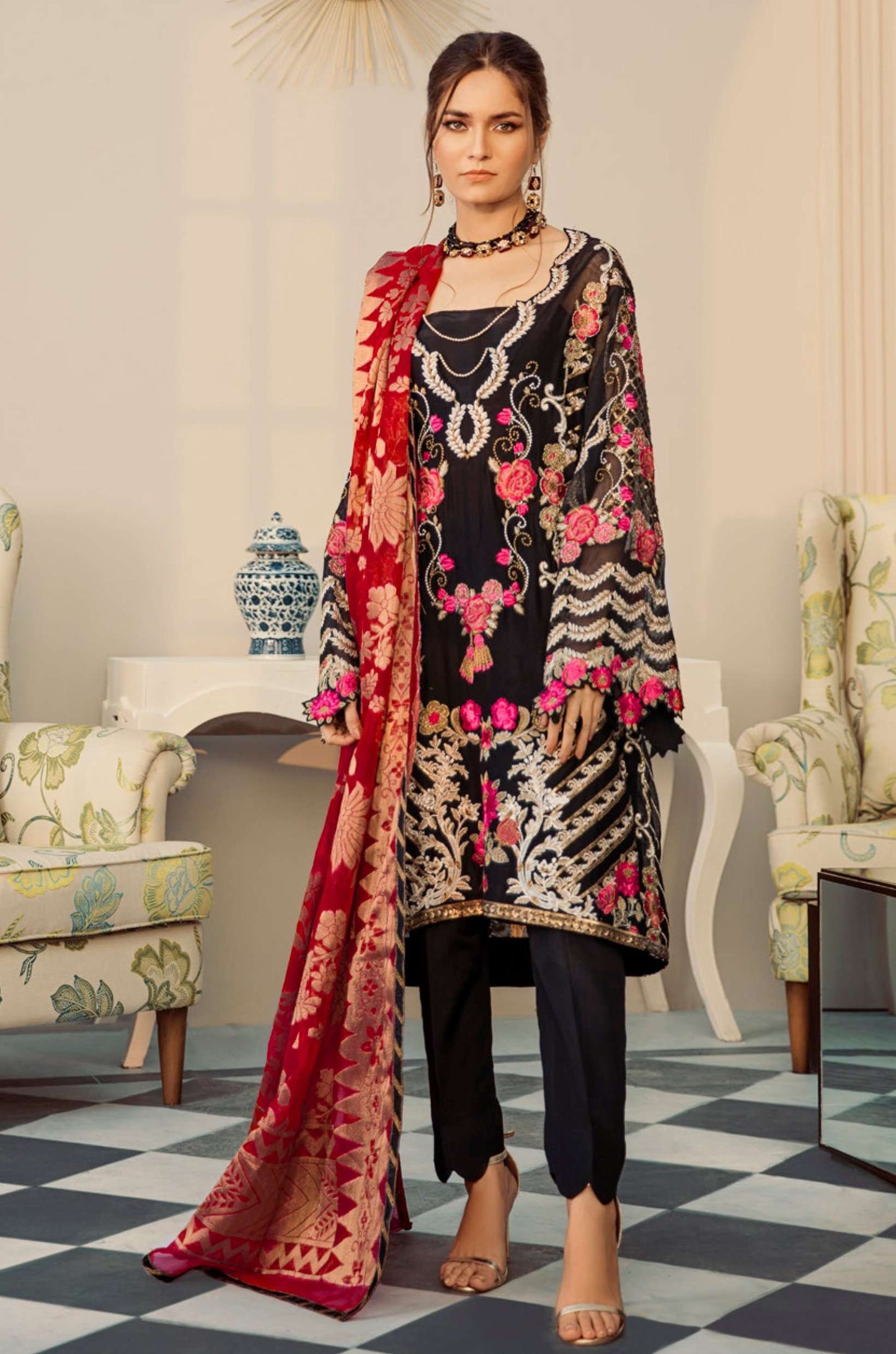 Georgette Heavy Embroidered Designer Party Wear Pakistani Style Suit