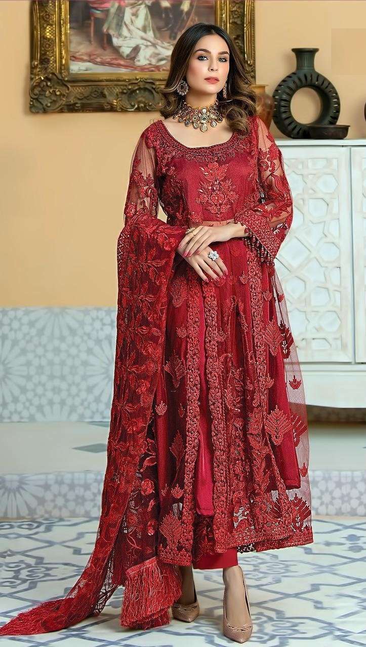 Red Festive Pakistani Designer Heavy Embroidered Suit