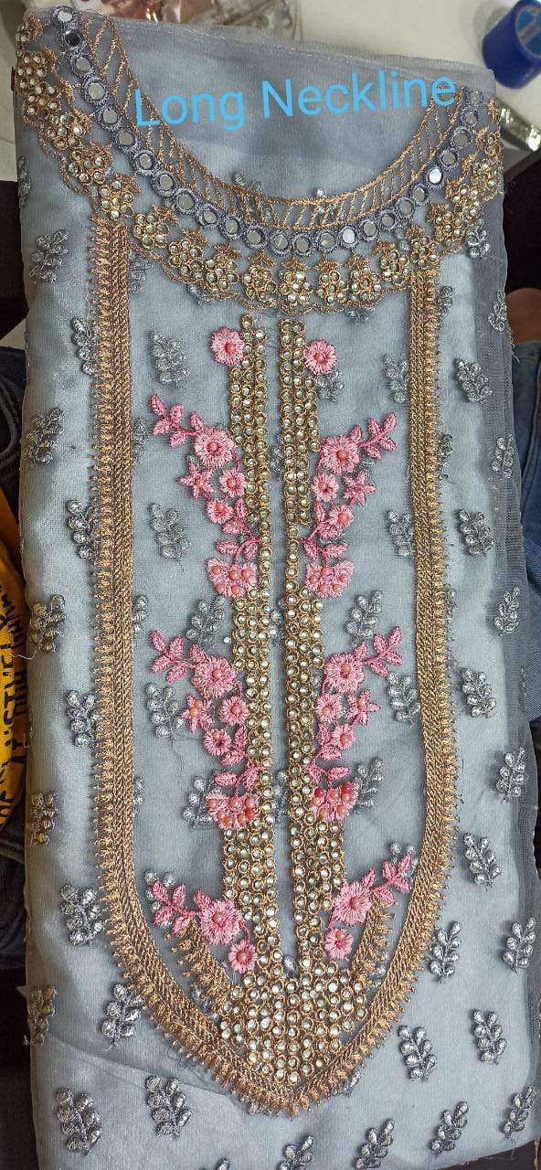 Light Grey Net Embroidered Pakistani Style Suit