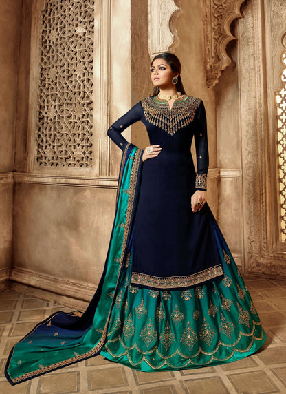 Superb Party Wear Designer Satin Georgette Lehenga Style Suit 3903