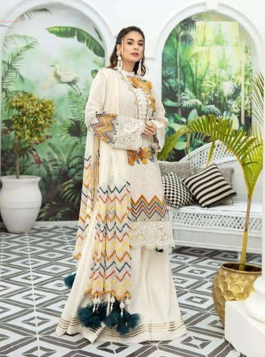 CREAM SCHIFFLI PURE COTTON DESIGNER PAKISTANI SUIT