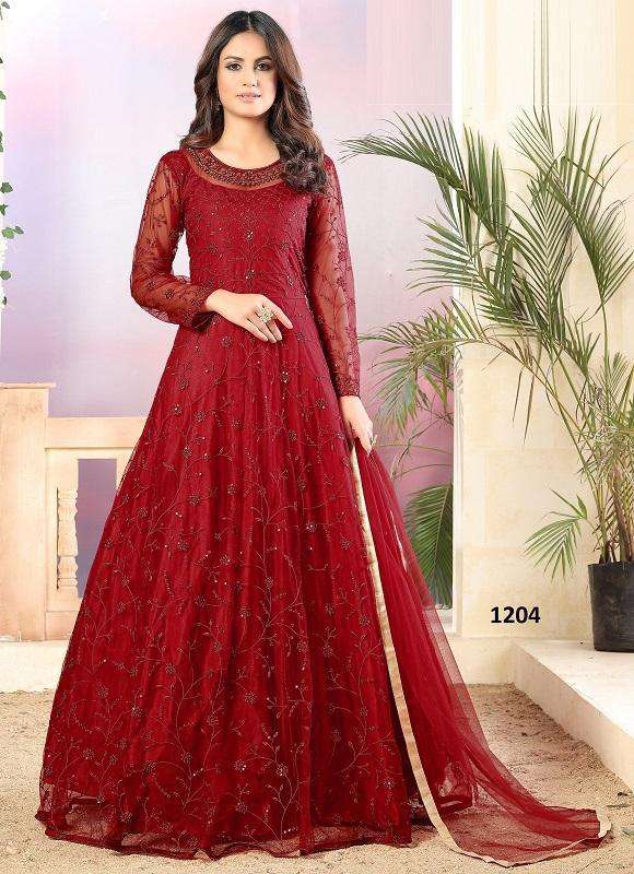 Red Color Hit Original Pakistani Style Festive Party Wear Long Anarkali Gown