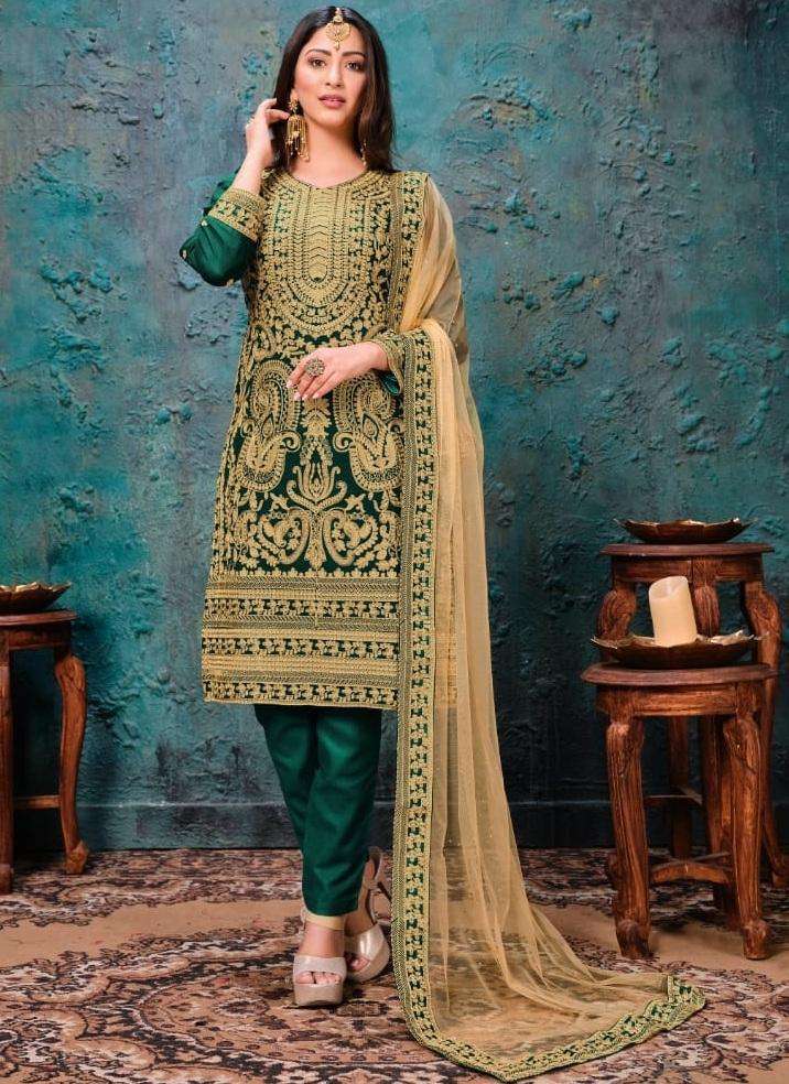 Green Georgette Hit Original Pakistani Style Festive Party Wear Straight Salwar Kameez