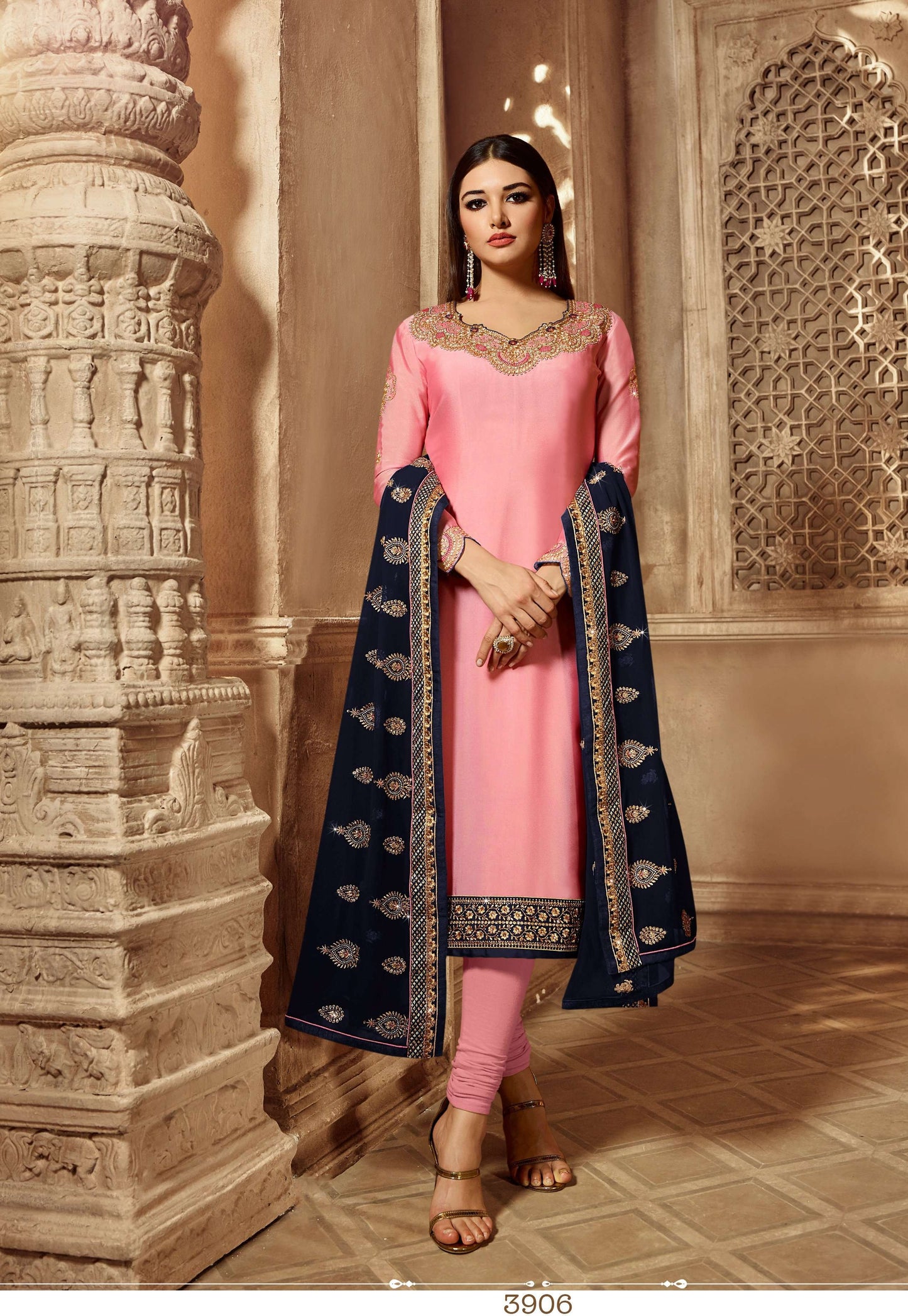 Well Flavored Party Wear Designer Satin Georgette Lehenga Style Suit 3906