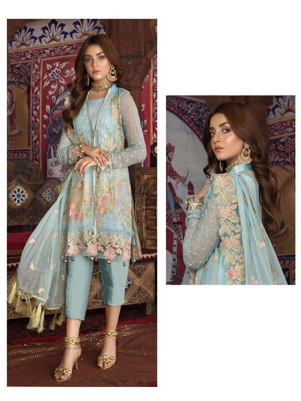 Blue Georgette Pakistani Style Designer Dresses 55003