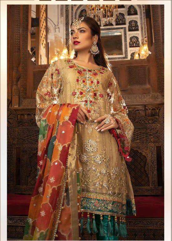 Pure Golden Yellow Pakistani Style Designer Heavy Dress 60002