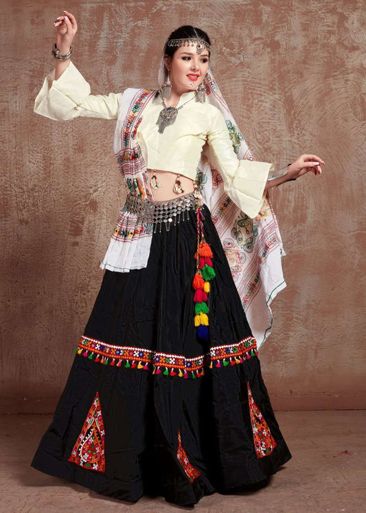 Navratri Special Traditional Wear White And Black Lehenga Choli