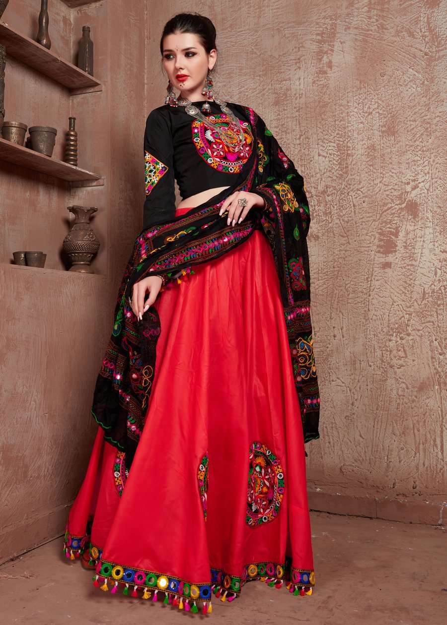Navratri Special Traditional Wear Red and Black Color Lehenga Choli