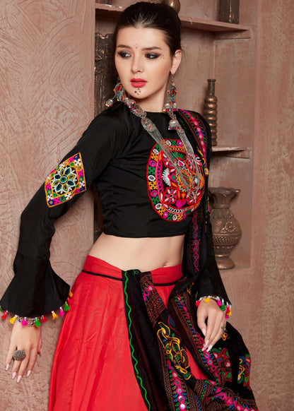 Navratri Special Traditional Wear Red and Black Color Lehenga Choli