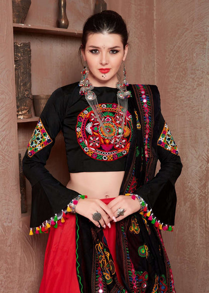 Navratri Special Traditional Wear Red and Black Color Lehenga Choli