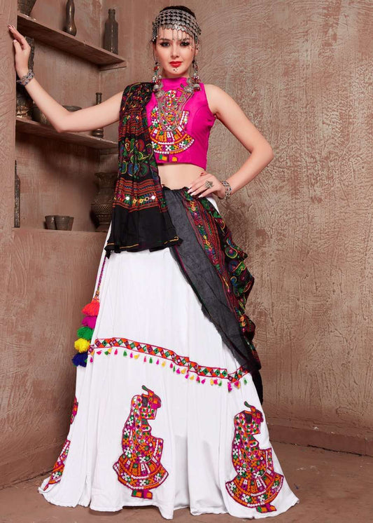 Navratri Special Traditional Wear Pink and White Color Lehenga Choli