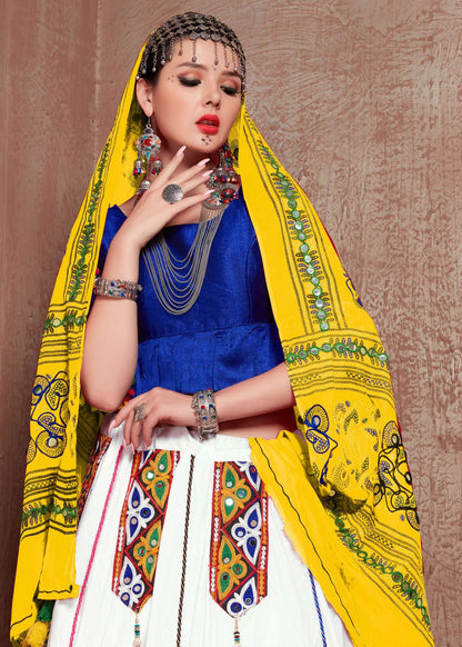 Navratri Special Traditional Wear Blue and White Color Lehenga Choli