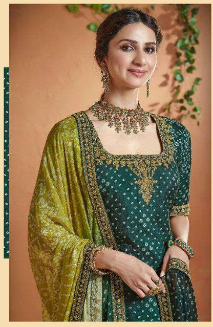 Ethnic Green Long Bandhani Style Party Wear Dress
