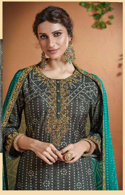 Ethnic Grey Long Bandhani Style Party Wear Dress