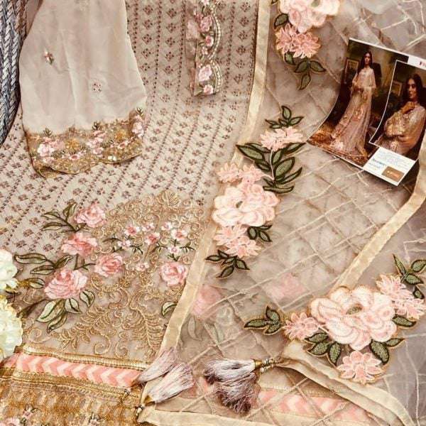 Sepia Beige Schiffli Embroidered Pakistani Style Suit