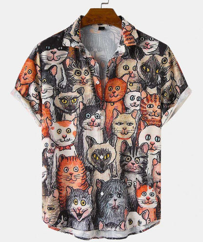 Cat Charcoal Painting Digital Print Shirt