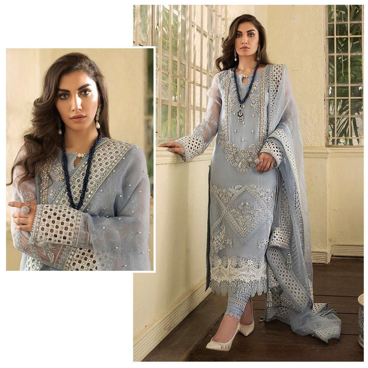 Blue Kashmiri Style Embroidered Ethnic Wear