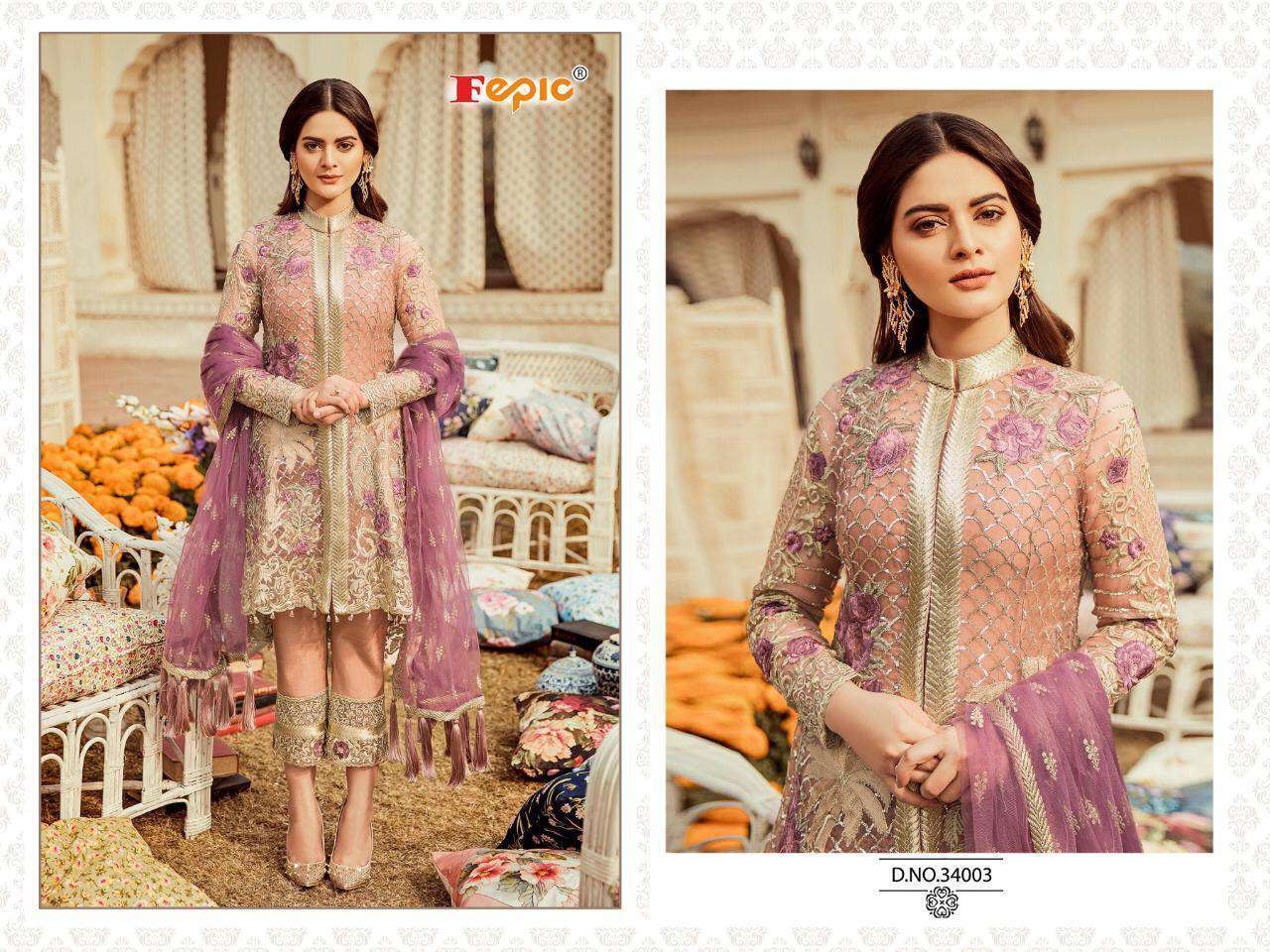 Peach Designer Embroidered Fashion Heavy Pakistani Suit 34003
