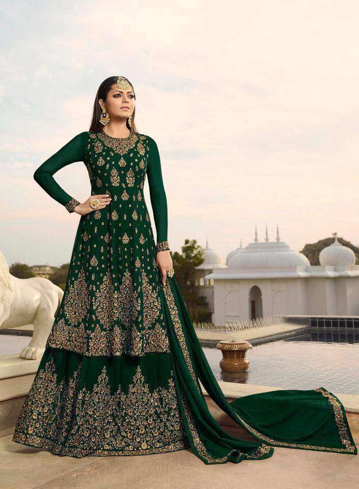 Gorgeous Party Wear Designer Heavy Faux Georgette Lehenga Style Suit 3805 Green