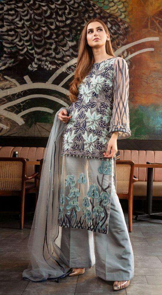 Grey Flowery Unique Stylish Pakistani Wear