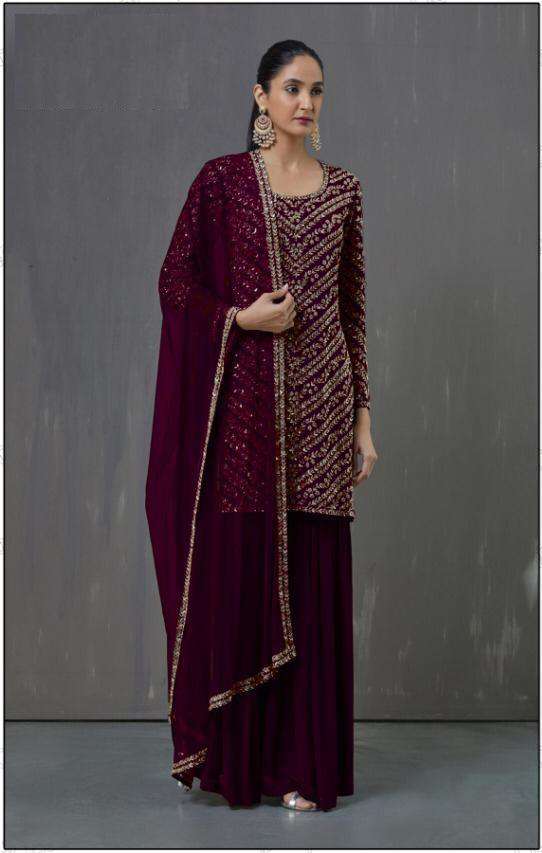 Maroon Designer Embroidered Sequence Pakistani Dress 16012