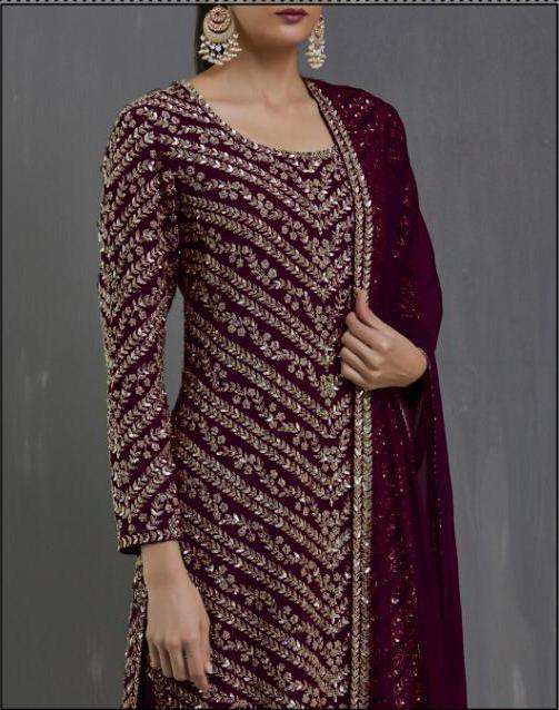 Maroon Designer Embroidered Sequence Pakistani Dress 16012