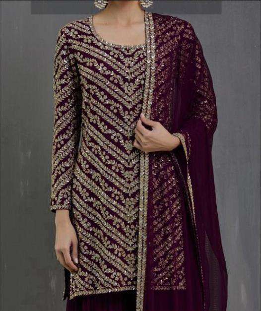 Maroon Designer Embroidered Sequence Pakistani Dress 16012