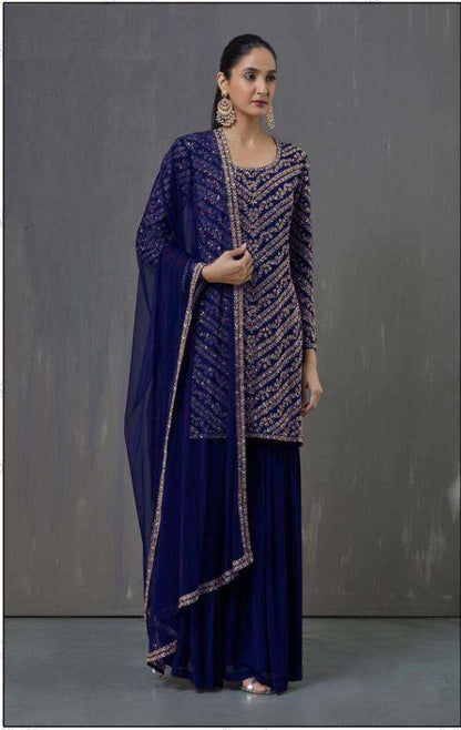 Royal Blue Designer Embroidered Sequence Pakistani Dress 16012