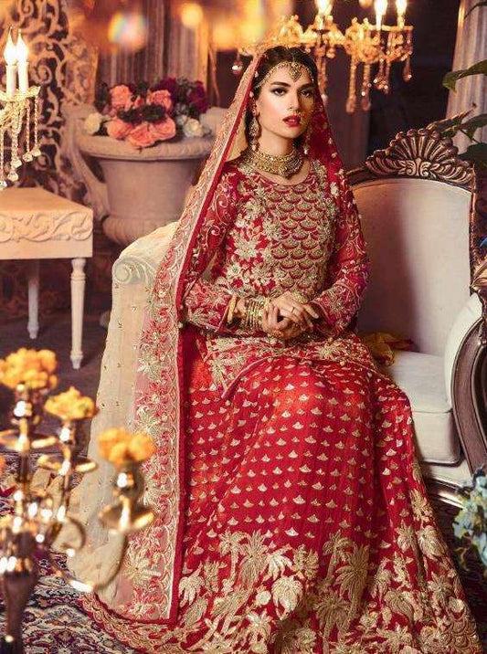 RED BRIDAL HEAVY EMBROIDERED DESIGNER WEAR SUIT