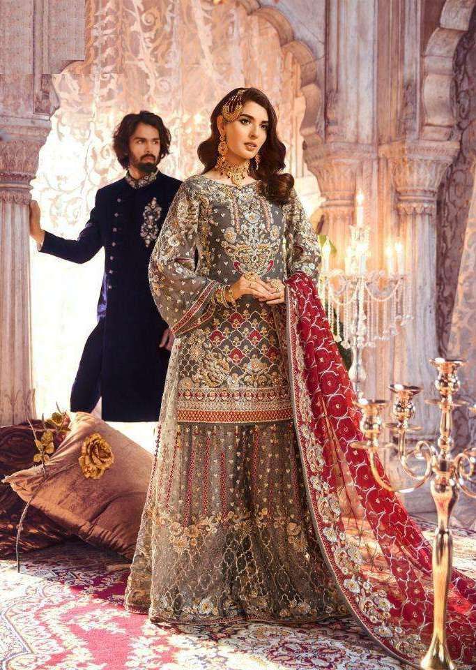 BRIDAL HEAVY EMBROIDERED DESIGNER GREY COLOUR PAKISTANI SUIT