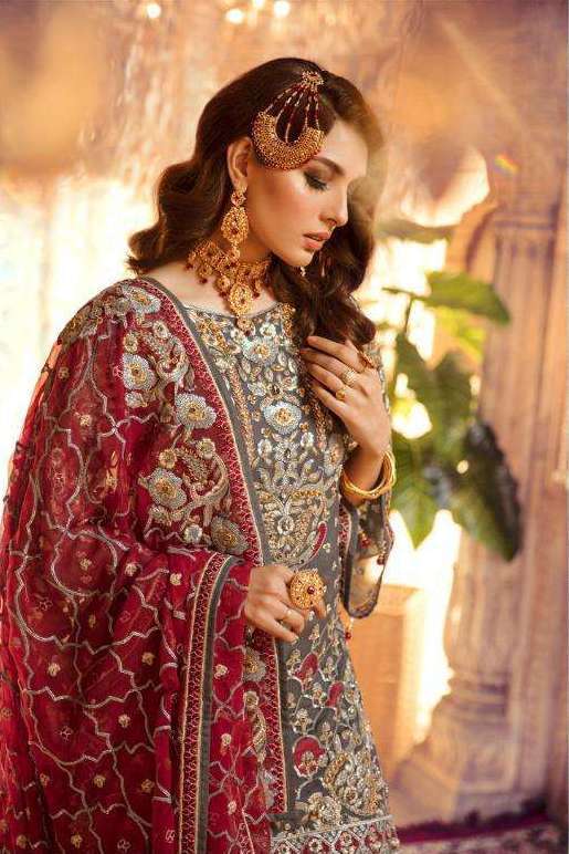 BRIDAL HEAVY EMBROIDERED DESIGNER GREY COLOUR PAKISTANI SUIT