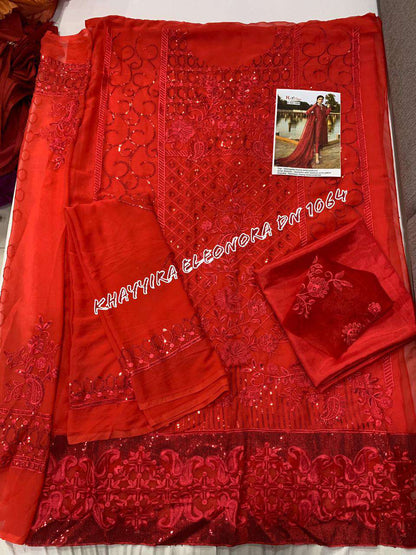RED HEAVY DESIGNER FESTIV EMBROIDERED DRESS