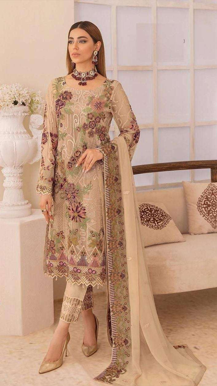 Beige Designer Flower Embroidery Pakistani Style Suit