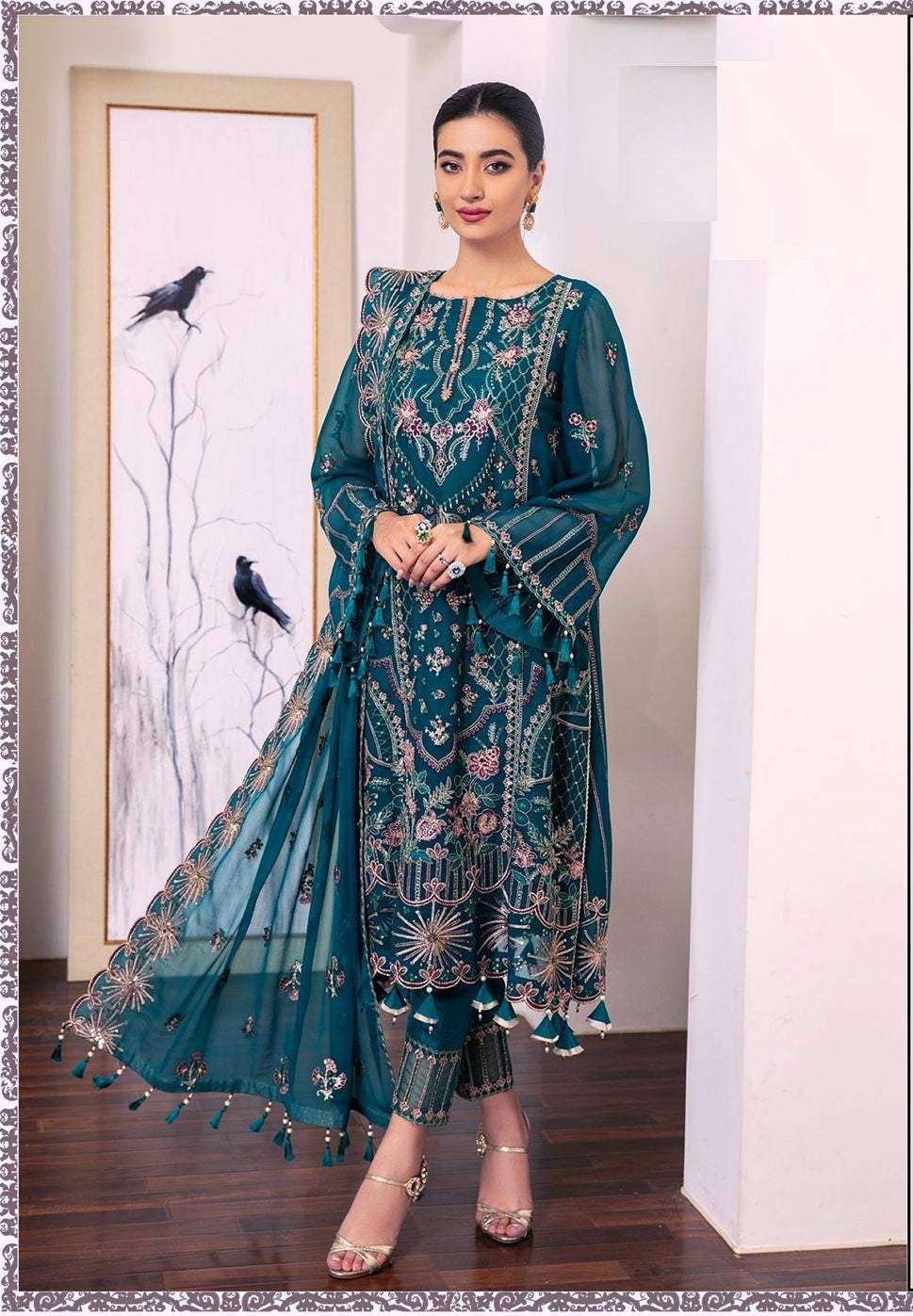 Abstract Designer Embroidery Pakistani Style Suit
