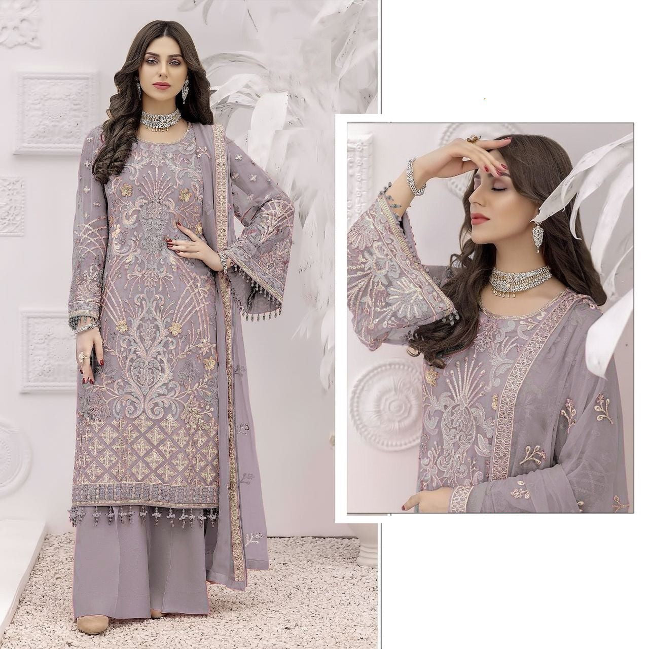 Pure Pakistani Style Plazzo Salawar Kameez - In 4 Colours