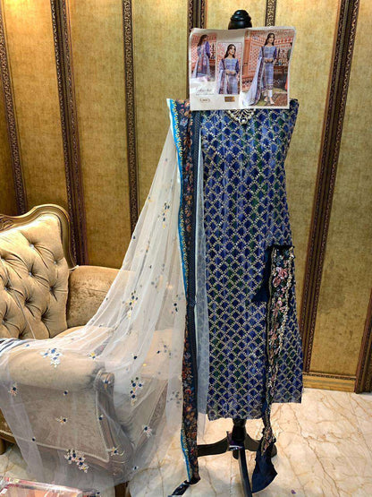 Blue Premium Designer Pakistani Style Suit 8022