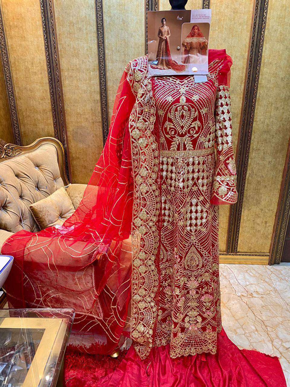 Red Color Butterfly Net Fabric Heavy Embroidered Traditional Look Party Wear Festival Fashion Designer Salwar Kameez
