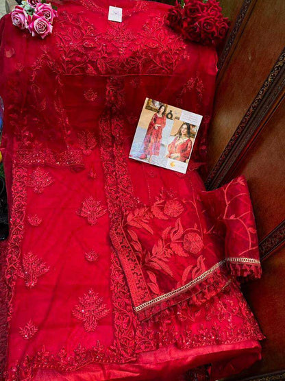 Red Festive Pakistani Designer Heavy Embroidered Suit