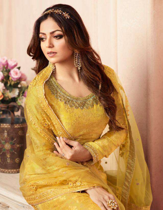 Yellow Color Grand Party Wear Designer Plazzo Suit 5405