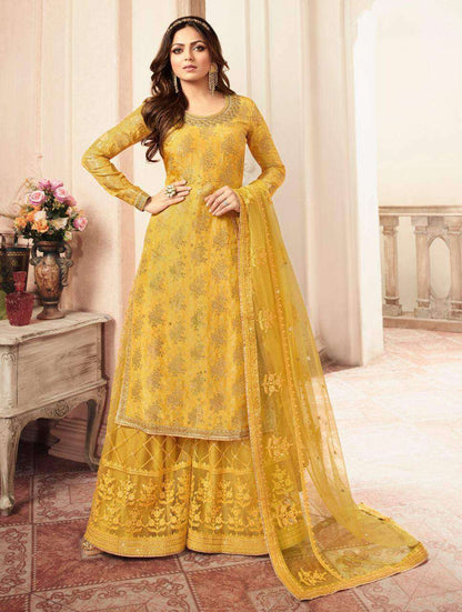 Yellow Color Grand Party Wear Designer Plazzo Suit 5405