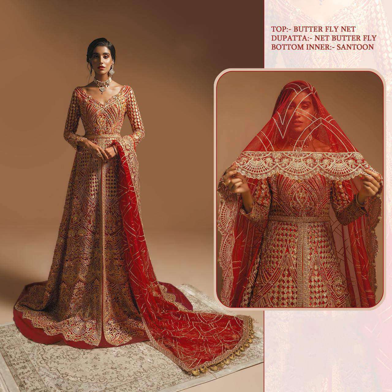 Red Color Butterfly Net Fabric Heavy Embroidered Traditional Look Party Wear Festival Fashion Designer Salwar Kameez