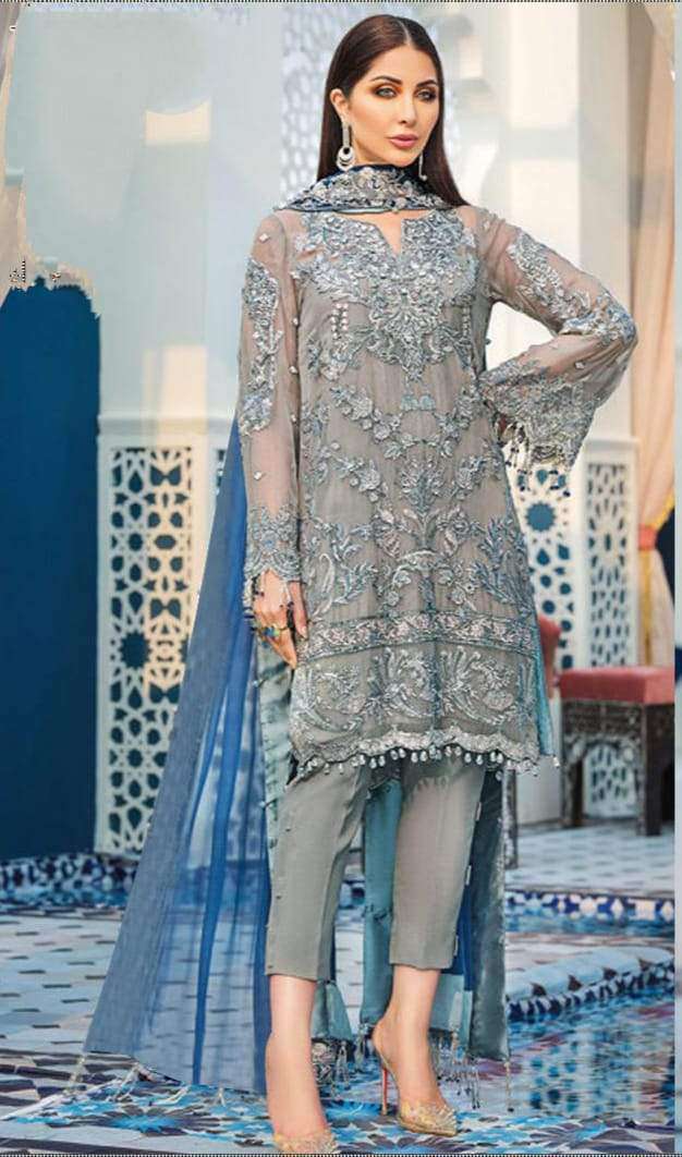 Net Embroidered Mirror Party Wear Unstitched Deisgner Pakistani Suits