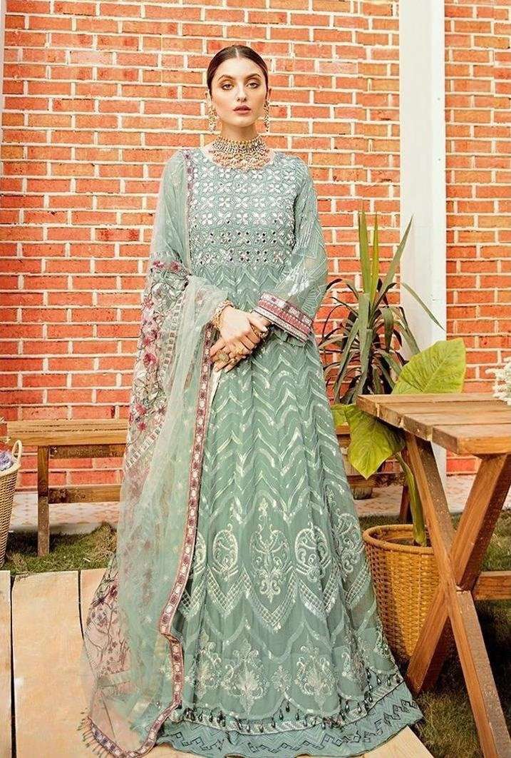 Net with Heavy Embroidery Mirror Hand Work Unstitched Pakistani Suits
