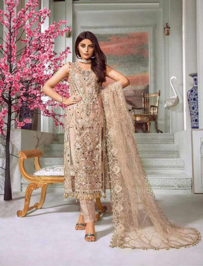 Net with Heavy Embroidery Mirror Work Unstitched Pakistani Suits