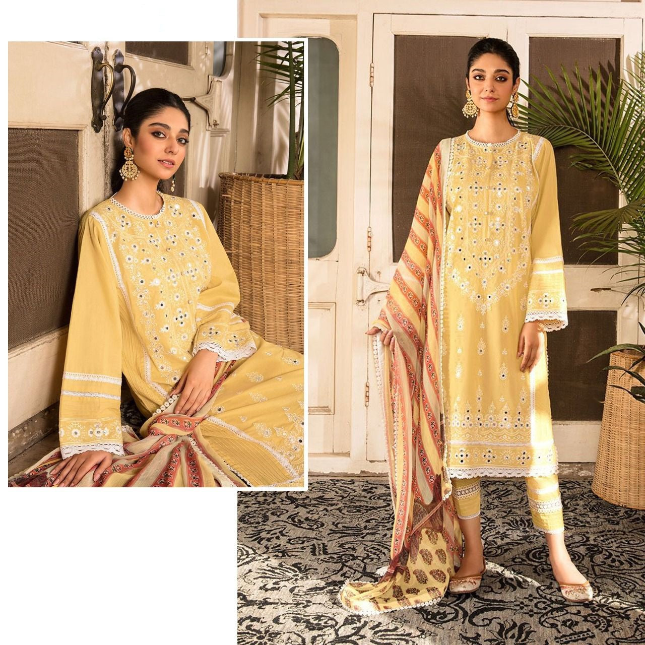 Yellow Cotton Pakistani Suits Salwar Kameez